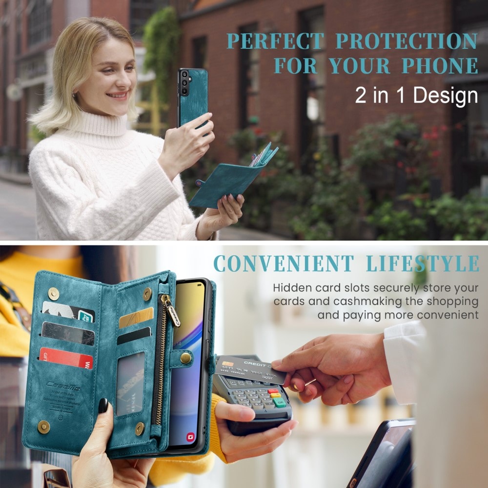 Samsung Galaxy A16 Rymligt plånboksfodral med många kortfack, Blå