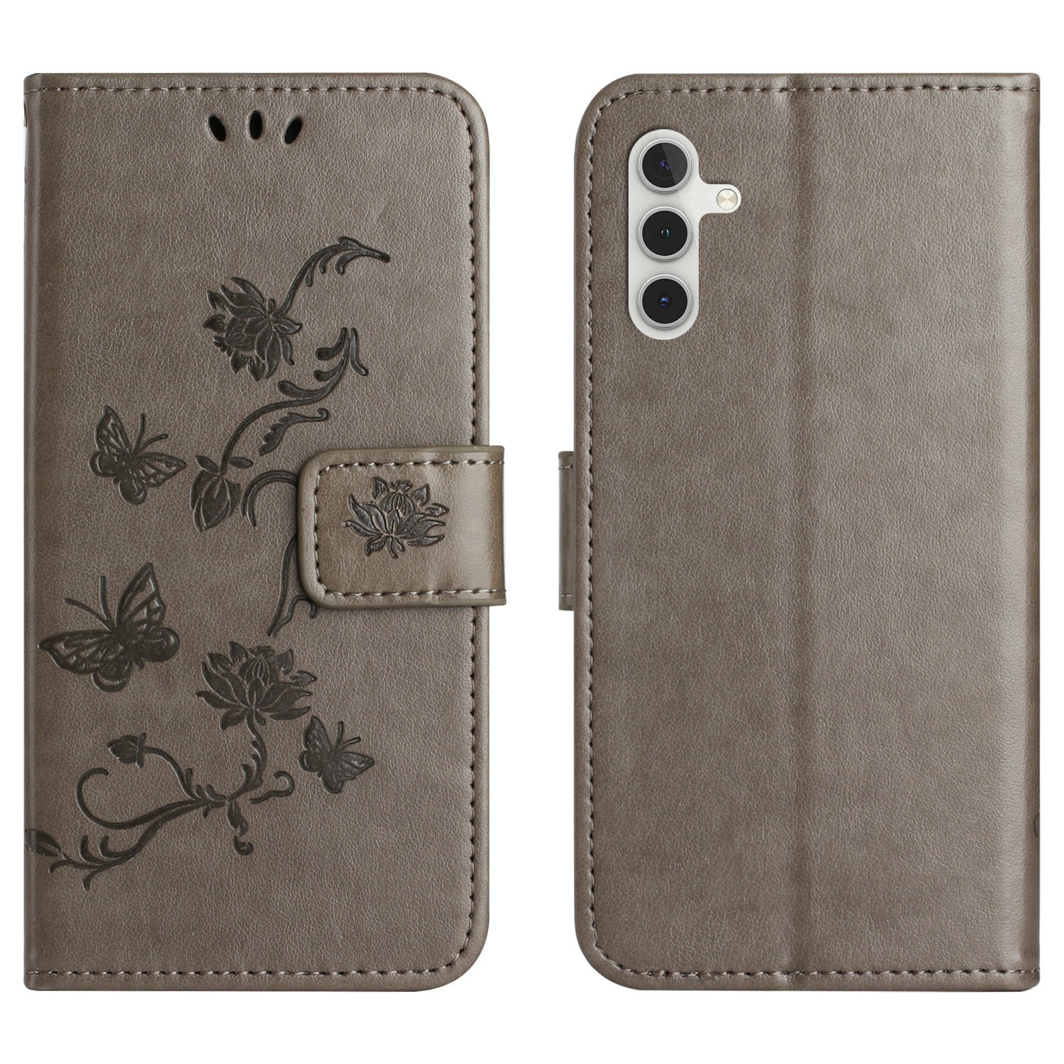 Samsung Galaxy A17 Mobilfodral med fjärilar, Grå