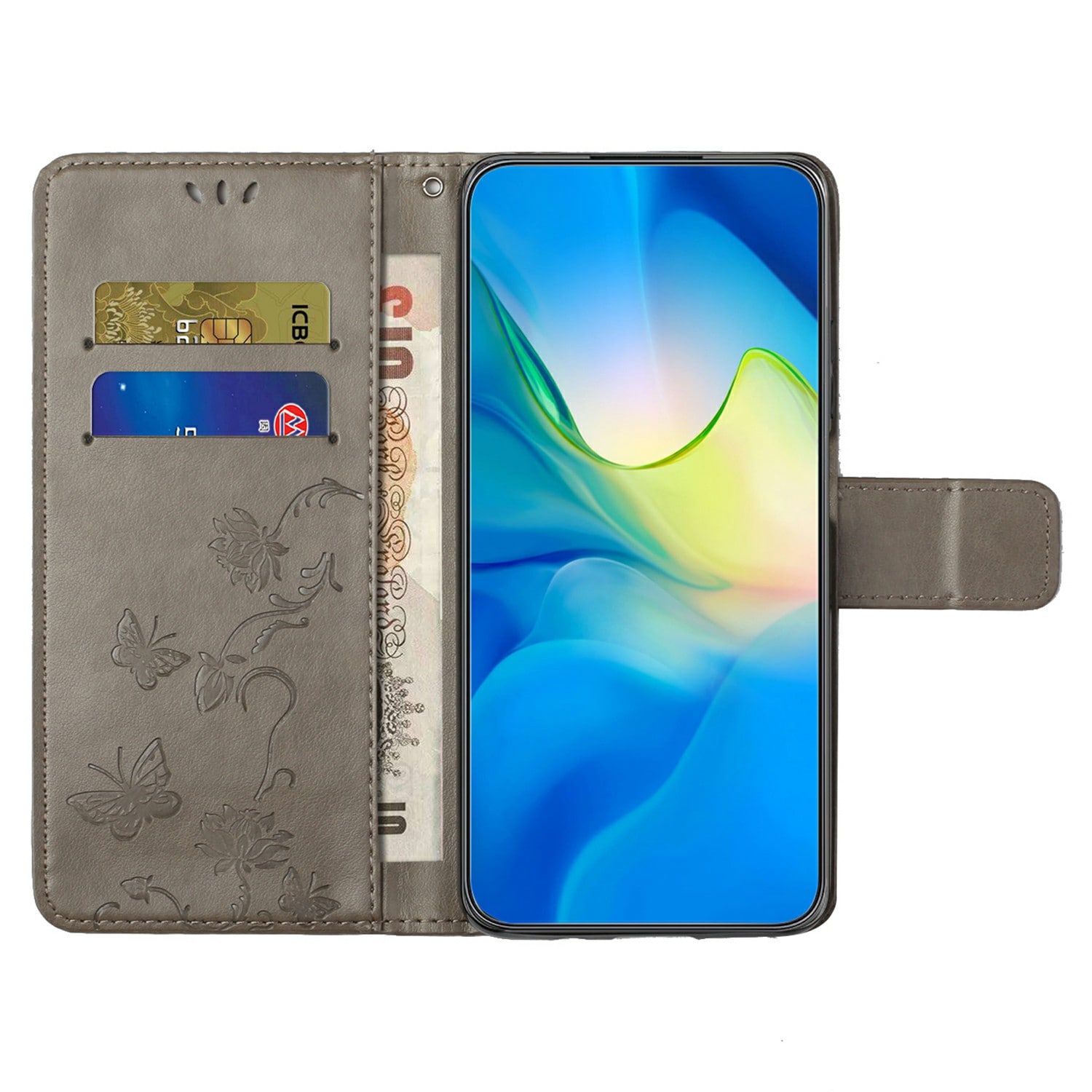 Samsung Galaxy A17 Mobilfodral med fjärilar, Grå