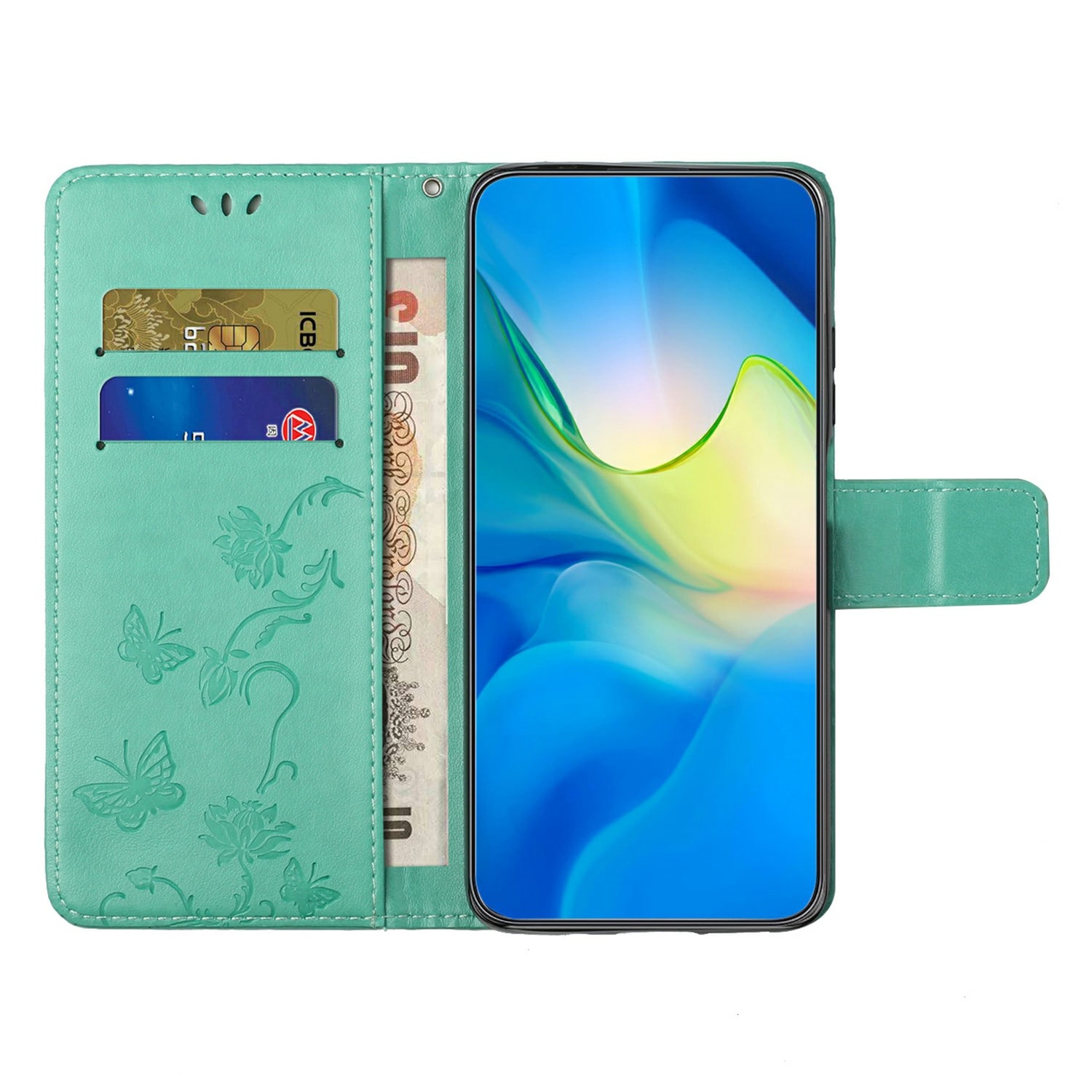 Samsung Galaxy A26 Mobilfodral med fjärilar, Grön