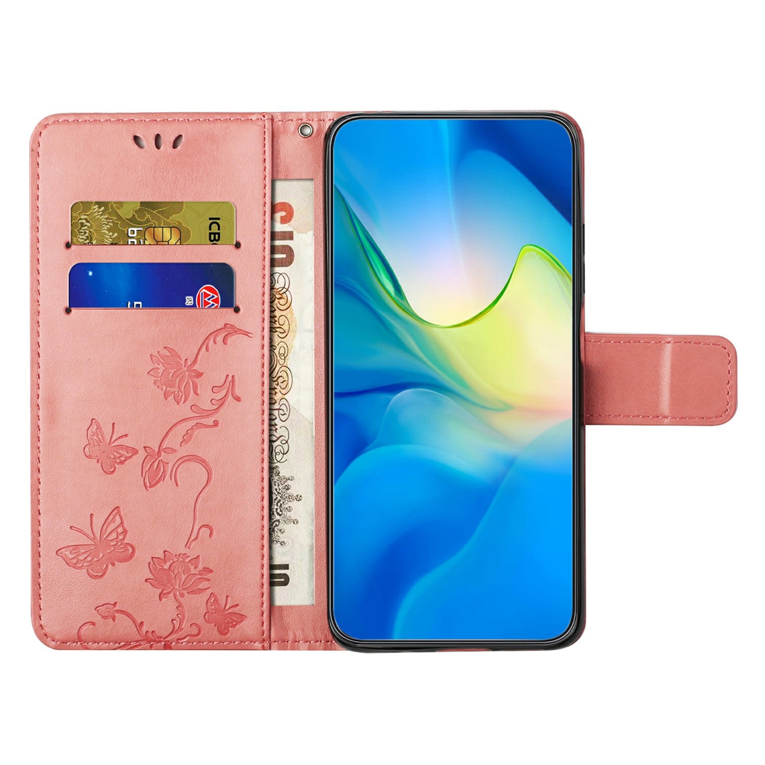Samsung Galaxy A17 Mobilfodral med fjärilar, Rosa