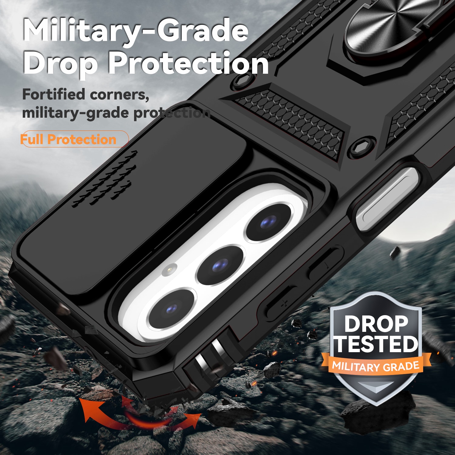 Samsung Galaxy A17 Skal med kameraskydd & fingerring, Svart