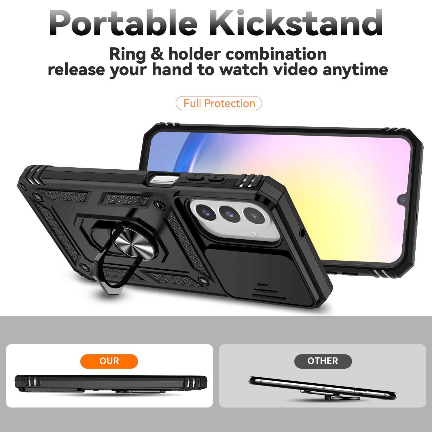 Samsung Galaxy A17 Skal med kameraskydd & fingerring, Svart