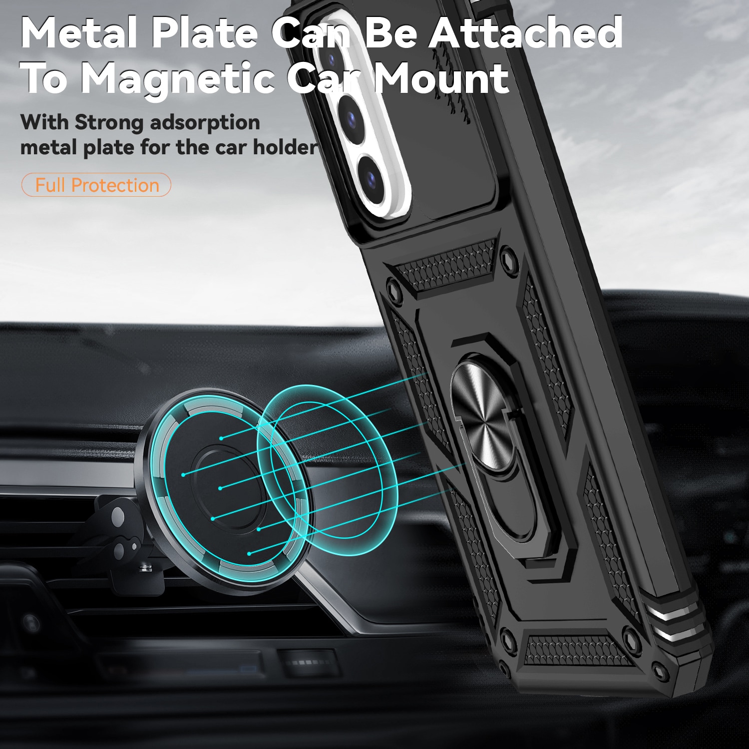 Samsung Galaxy A17 Skal med kameraskydd & fingerring, Svart