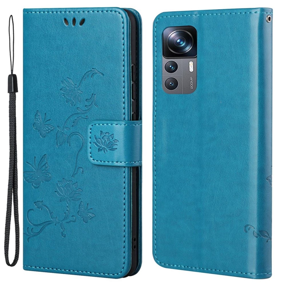 Xiaomi 12T/12T Pro Mobilfodral med fjärilar, Blå