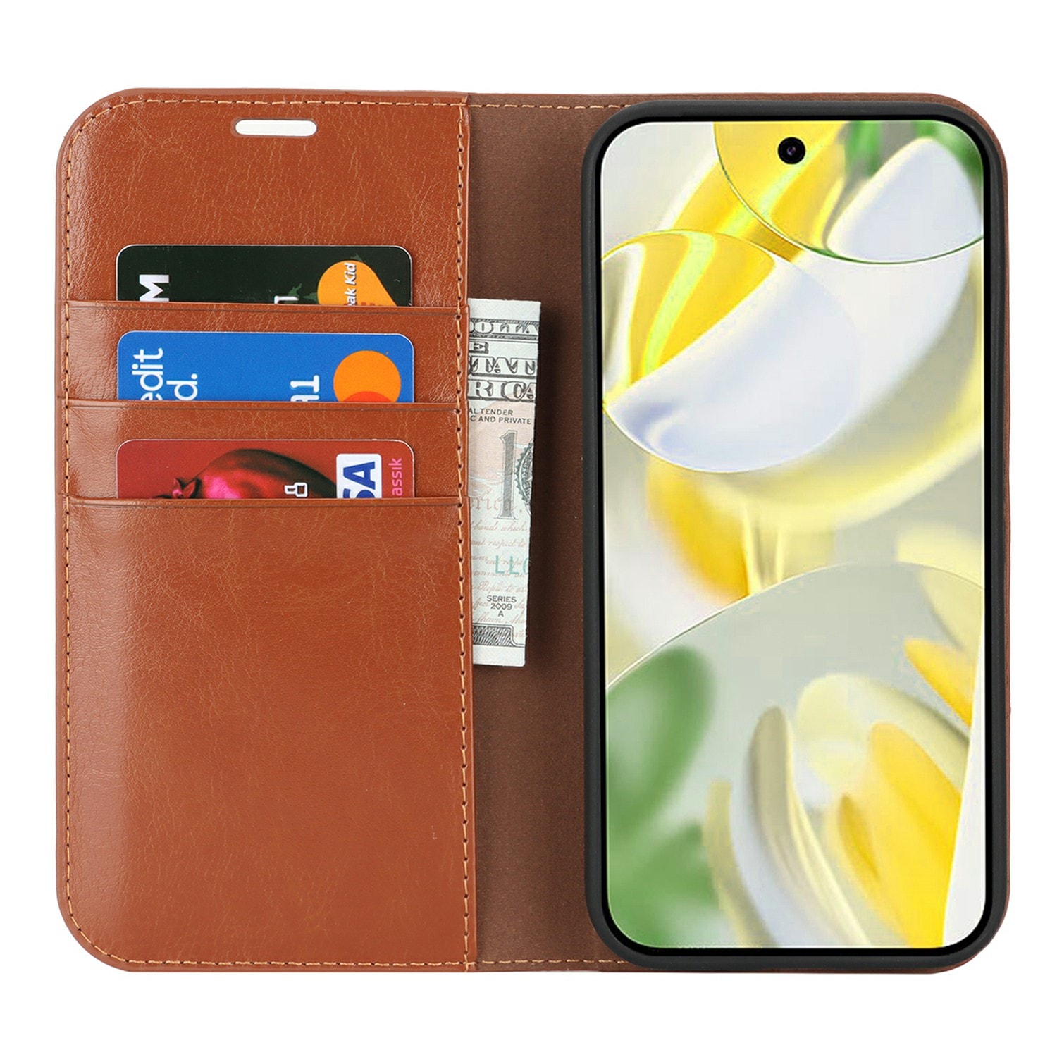 Google Pixel 10 Pro XL Smidigt mobilfodral i äkta läder, Brun