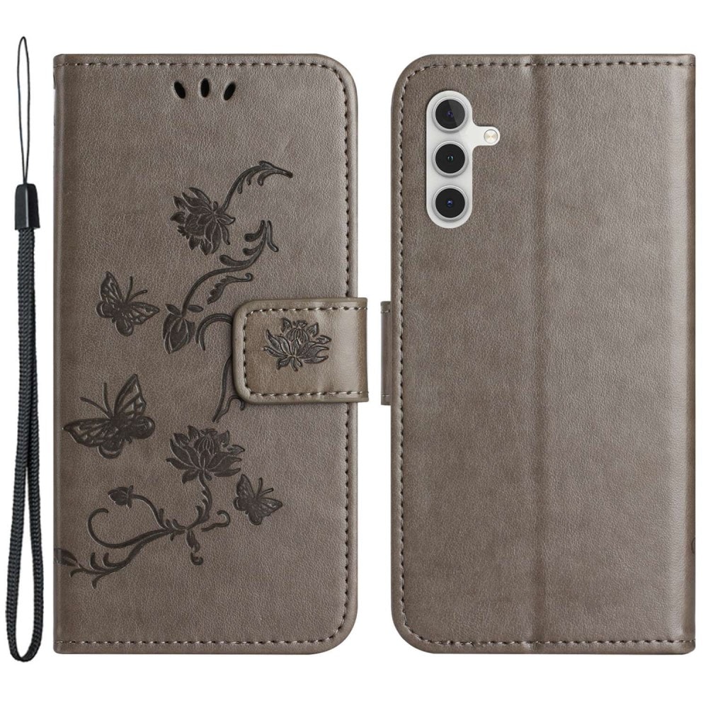 Samsung Galaxy A14 Mobilfodral med fjärilar, Grå