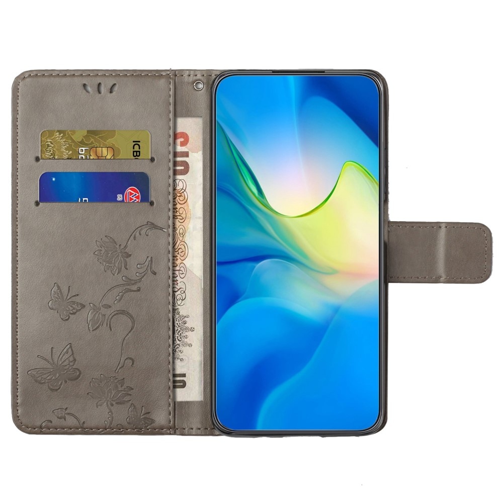 Samsung Galaxy A14 Mobilfodral med fjärilar, grå