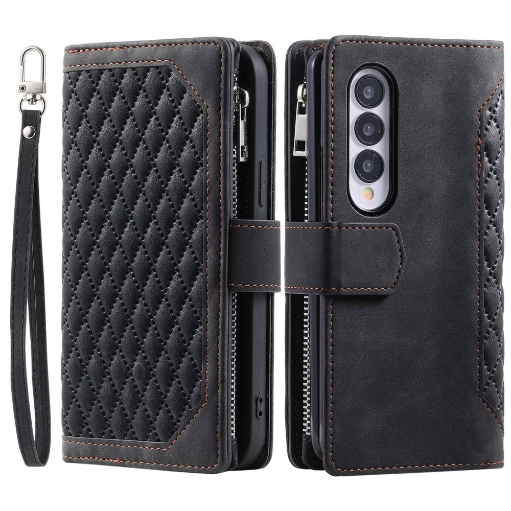 Samsung Galaxy Z Fold 4 Quiltad plånboksväska, Svart