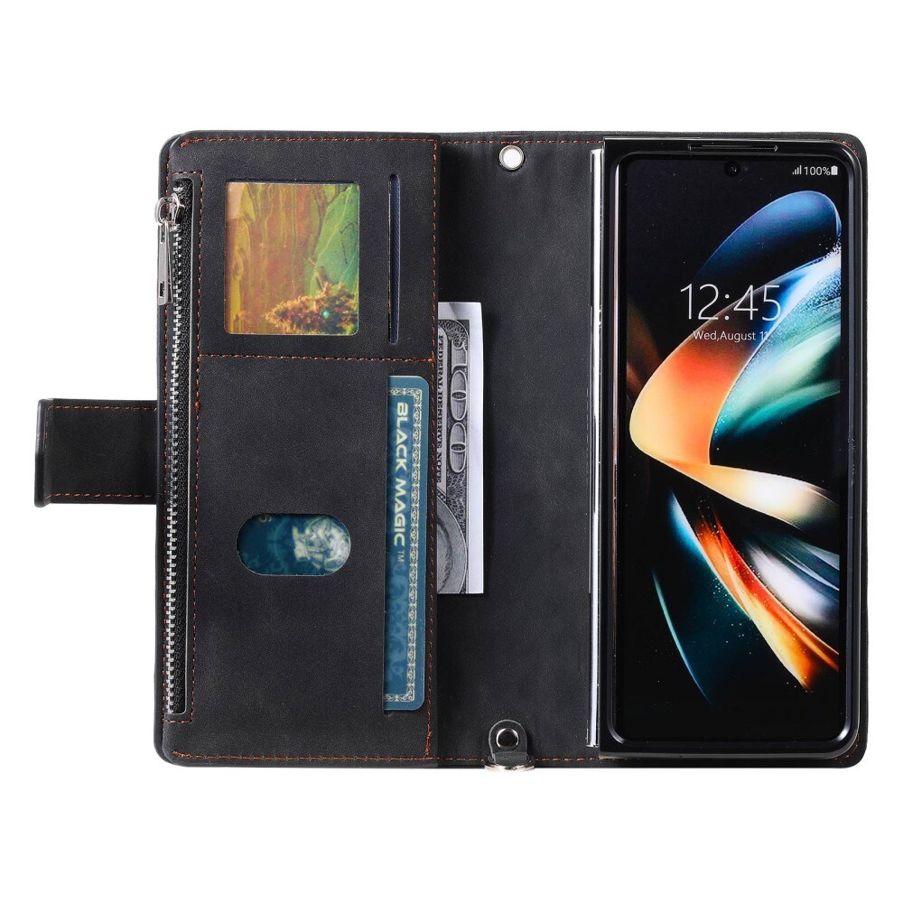 Samsung Galaxy Z Fold 4 Quiltad plånboksväska, Svart
