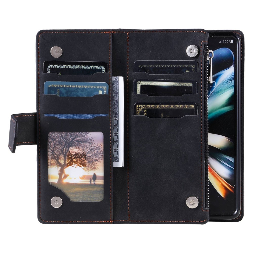 Samsung Galaxy Z Fold 4 Quiltad plånboksväska, svart