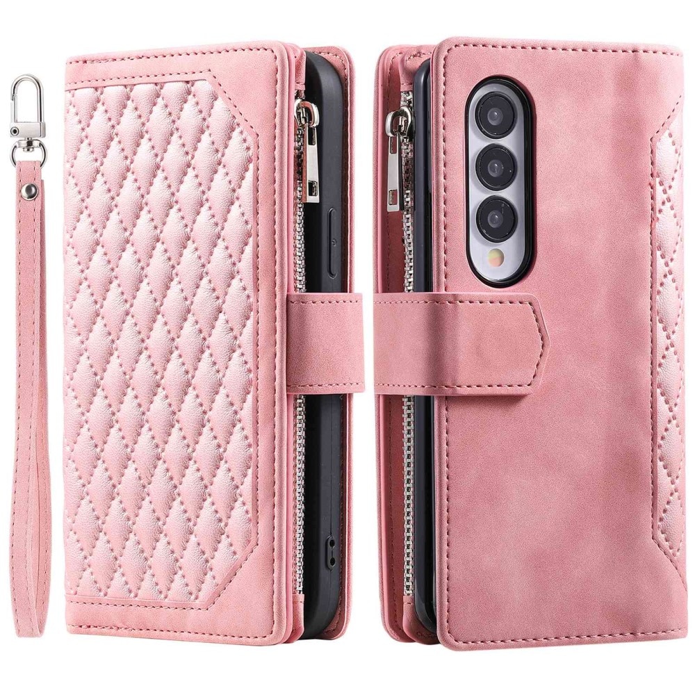 Samsung Galaxy Z Fold 4 Quiltad plånboksväska, Rosa
