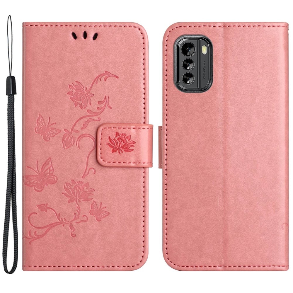 Nokia G60 Mobilfodral med fjärilar, rosa