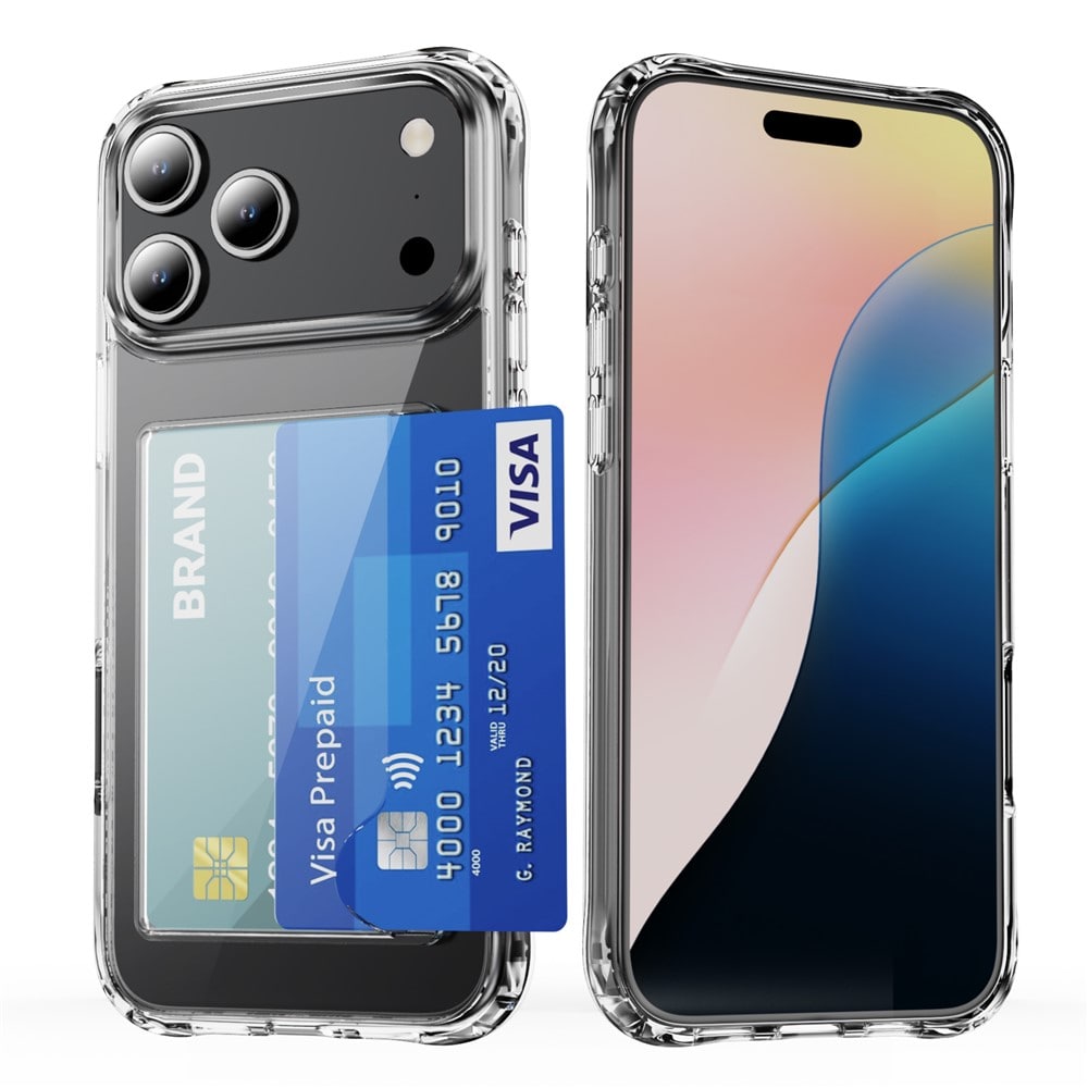 iPhone 17 Pro Max Hybridskal med inbyggt kortfack, Genomskinlig