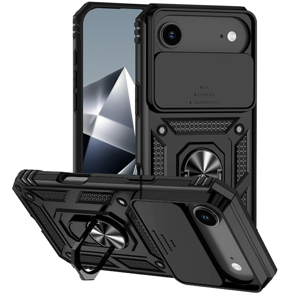 iPhone 17 Air Skal med kameraskydd & fingerring, Svart