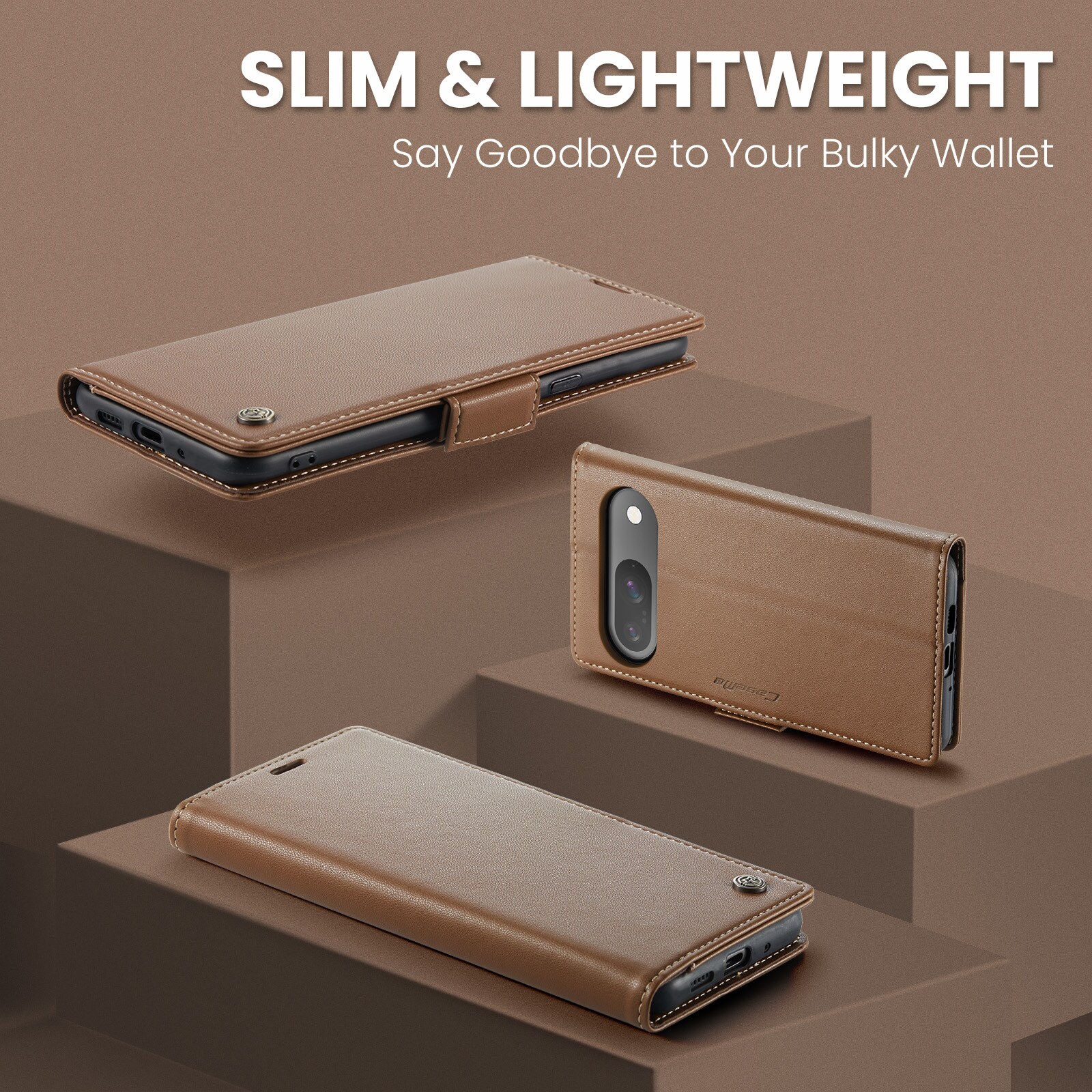 Google Pixel 10 Pro Slimmat RFID-plånboksfodral, Brun