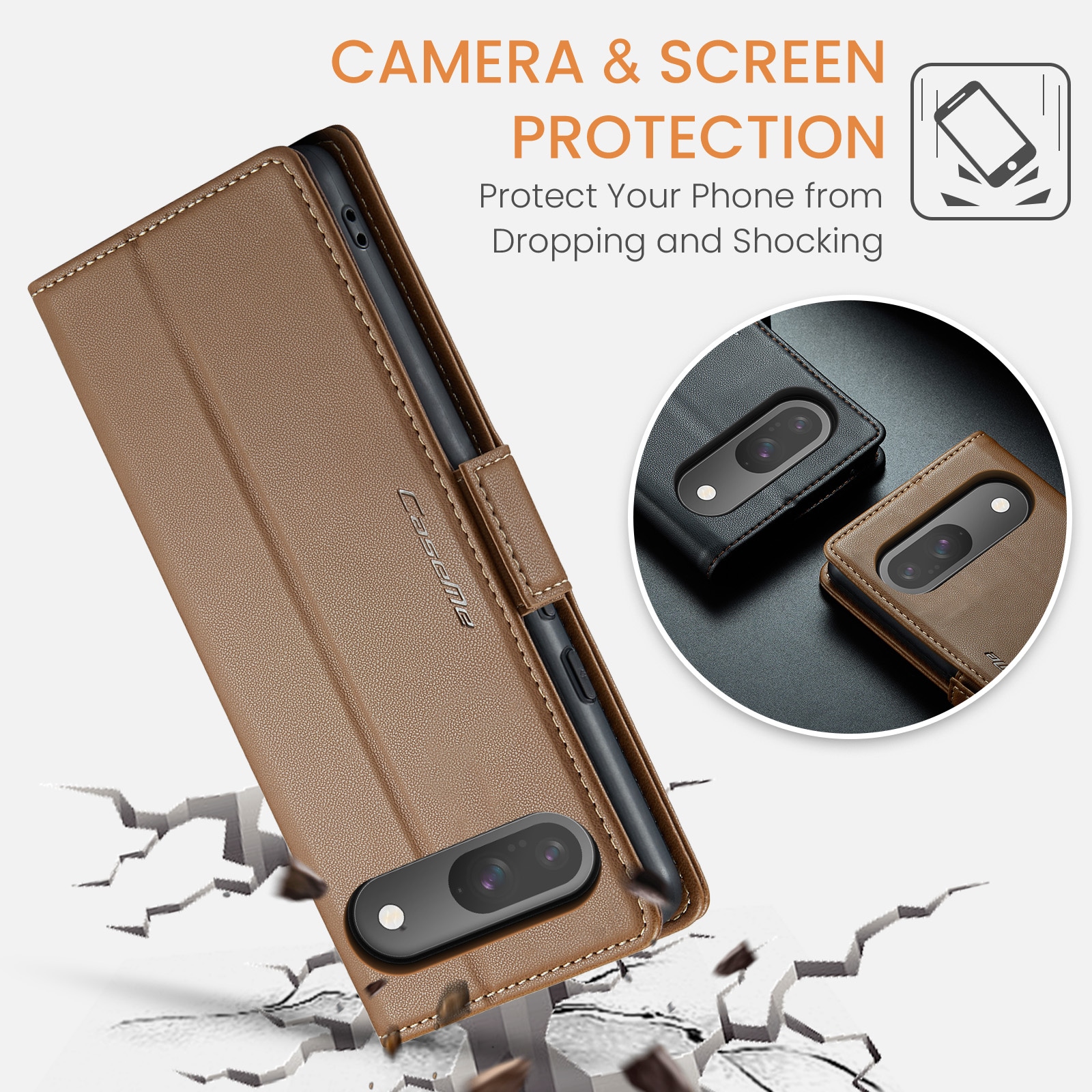 Google Pixel 10 Pro Slimmat RFID-plånboksfodral, Brun