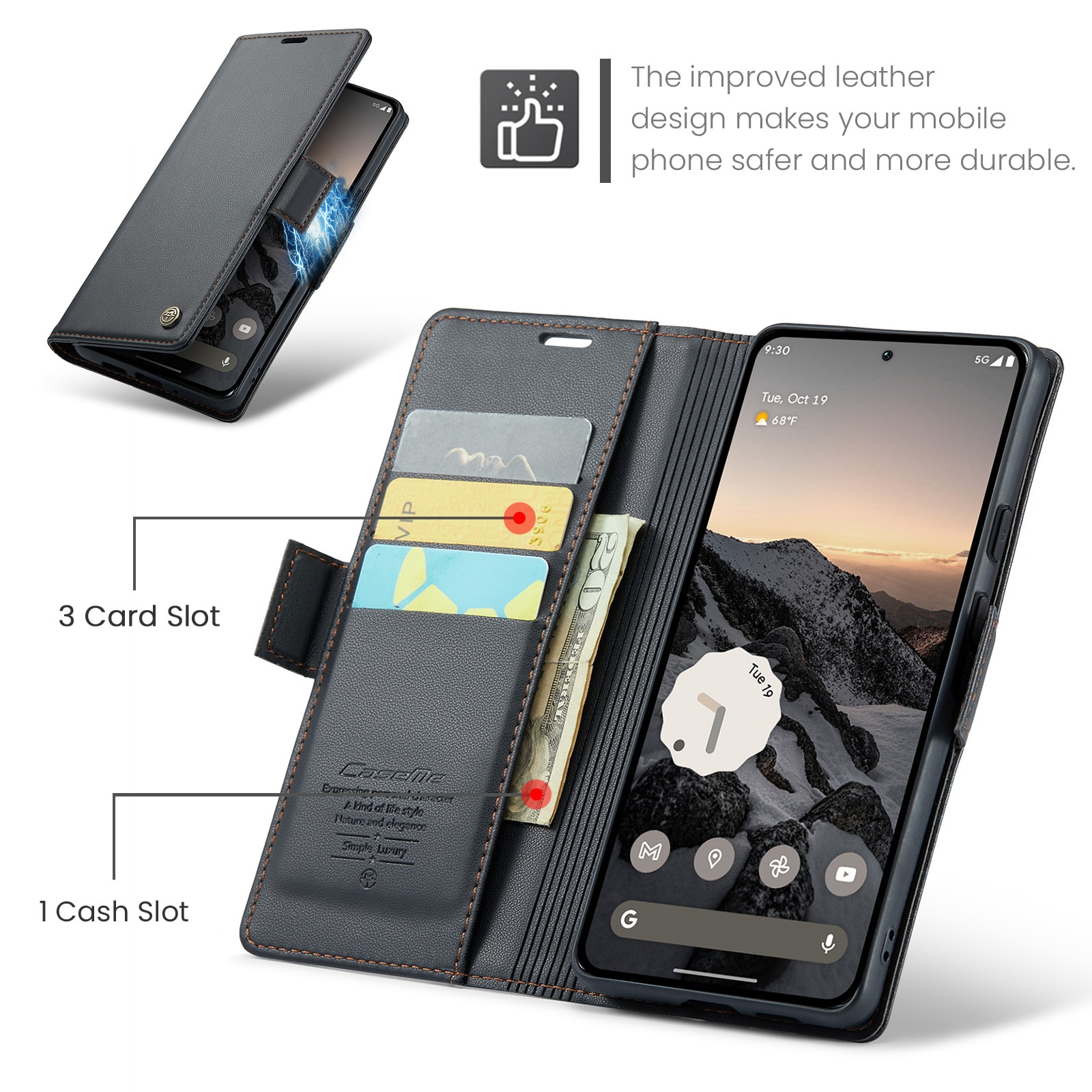 Google Pixel 10 Pro Slimmat RFID-plånboksfodral, Svart