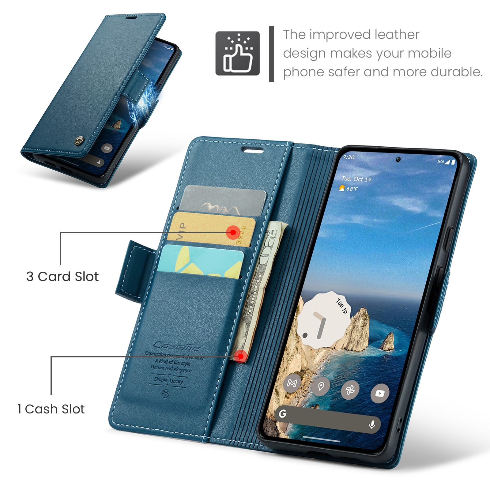 Google Pixel 10 Pro Slimmat RFID-plånboksfodral, Blå