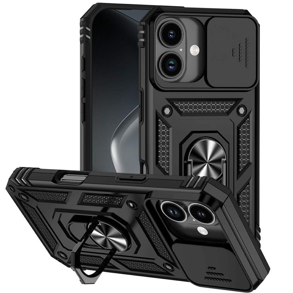 iPhone 17 Skal med kameraskydd & fingerring, Svart