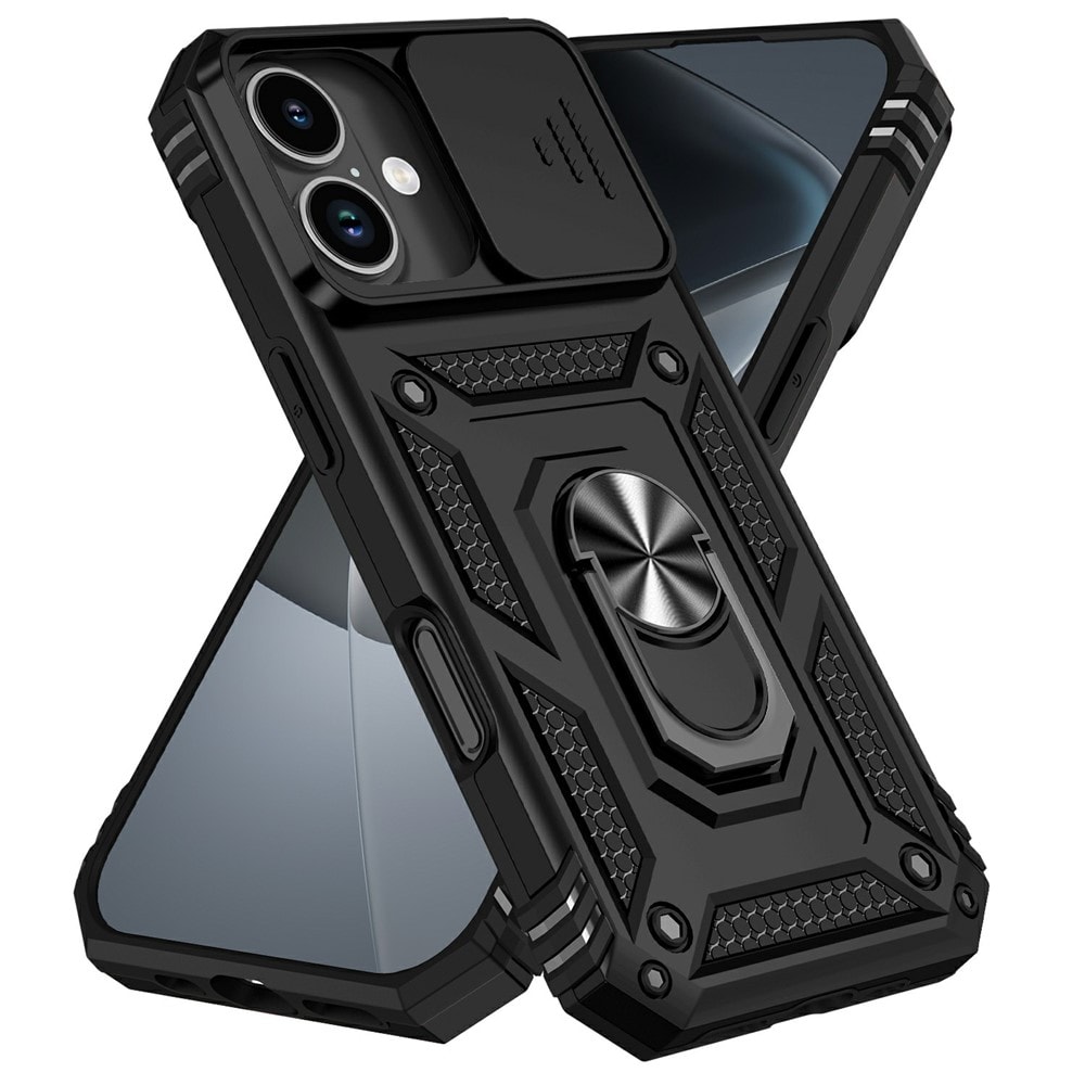 iPhone 17 Skal med kameraskydd & fingerring, Svart