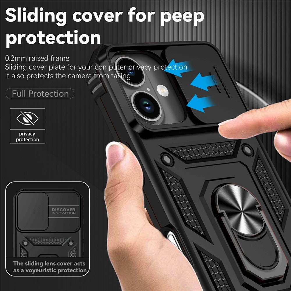 iPhone 17 Skal med kameraskydd & fingerring, Svart