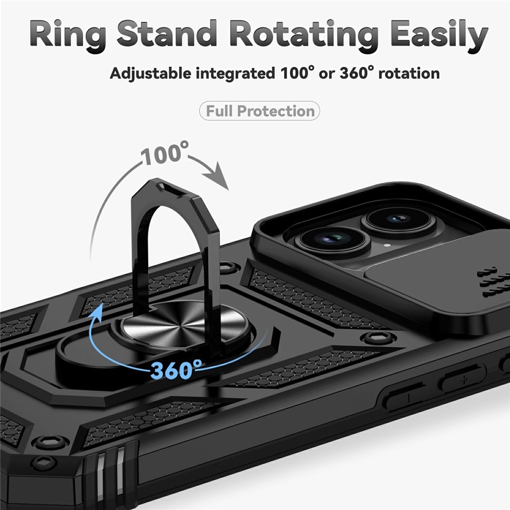 iPhone 17 Skal med kameraskydd & fingerring, Svart