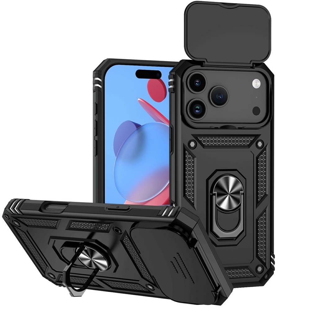 iPhone 17 Pro Skal med kameraskydd & fingerring, Svart