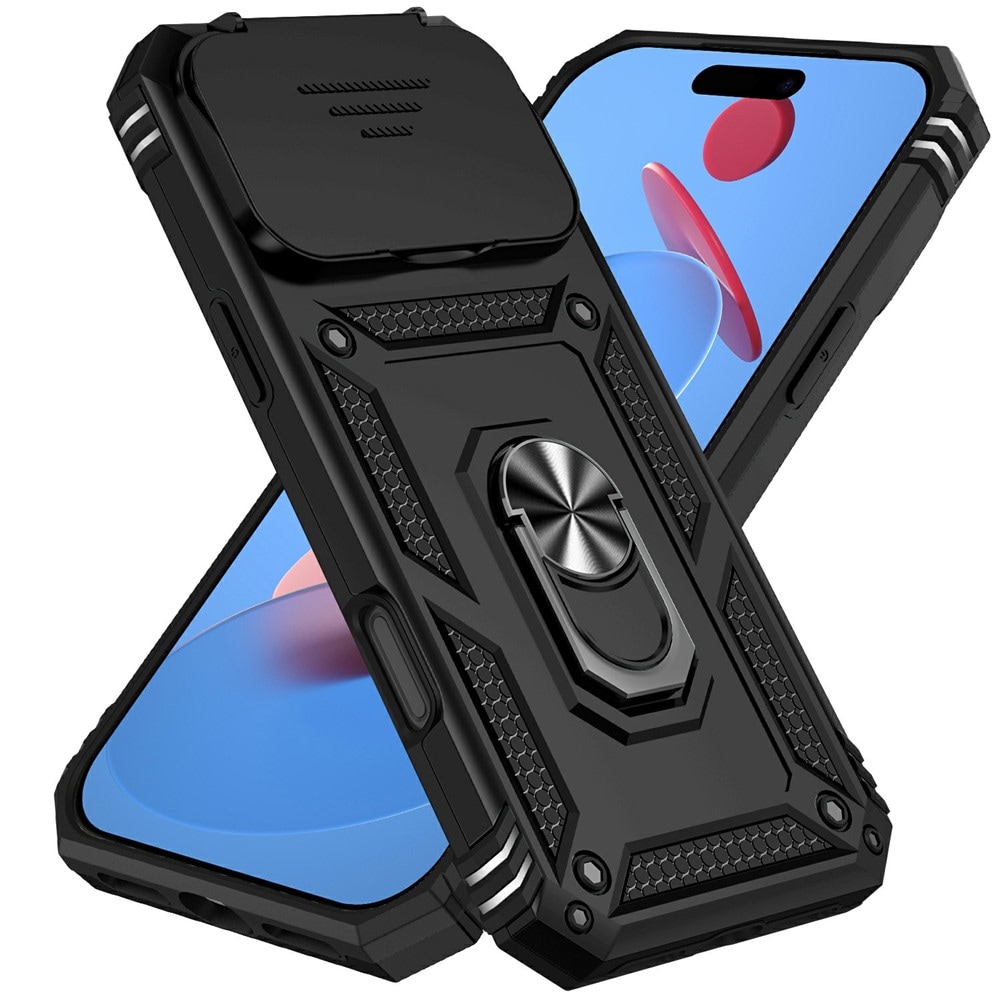 iPhone 17 Pro Skal med kameraskydd & fingerring, Svart