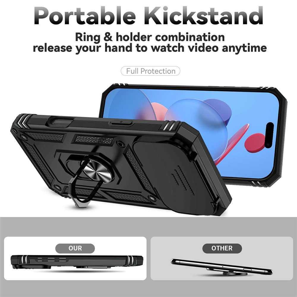 iPhone 17 Pro Skal med kameraskydd & fingerring, Svart