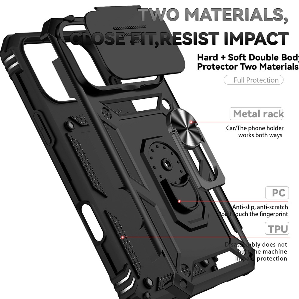 iPhone 17 Pro Skal med kameraskydd & fingerring, Svart