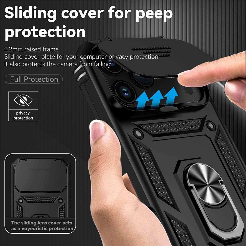 iPhone 17 Pro Skal med kameraskydd & fingerring, Svart