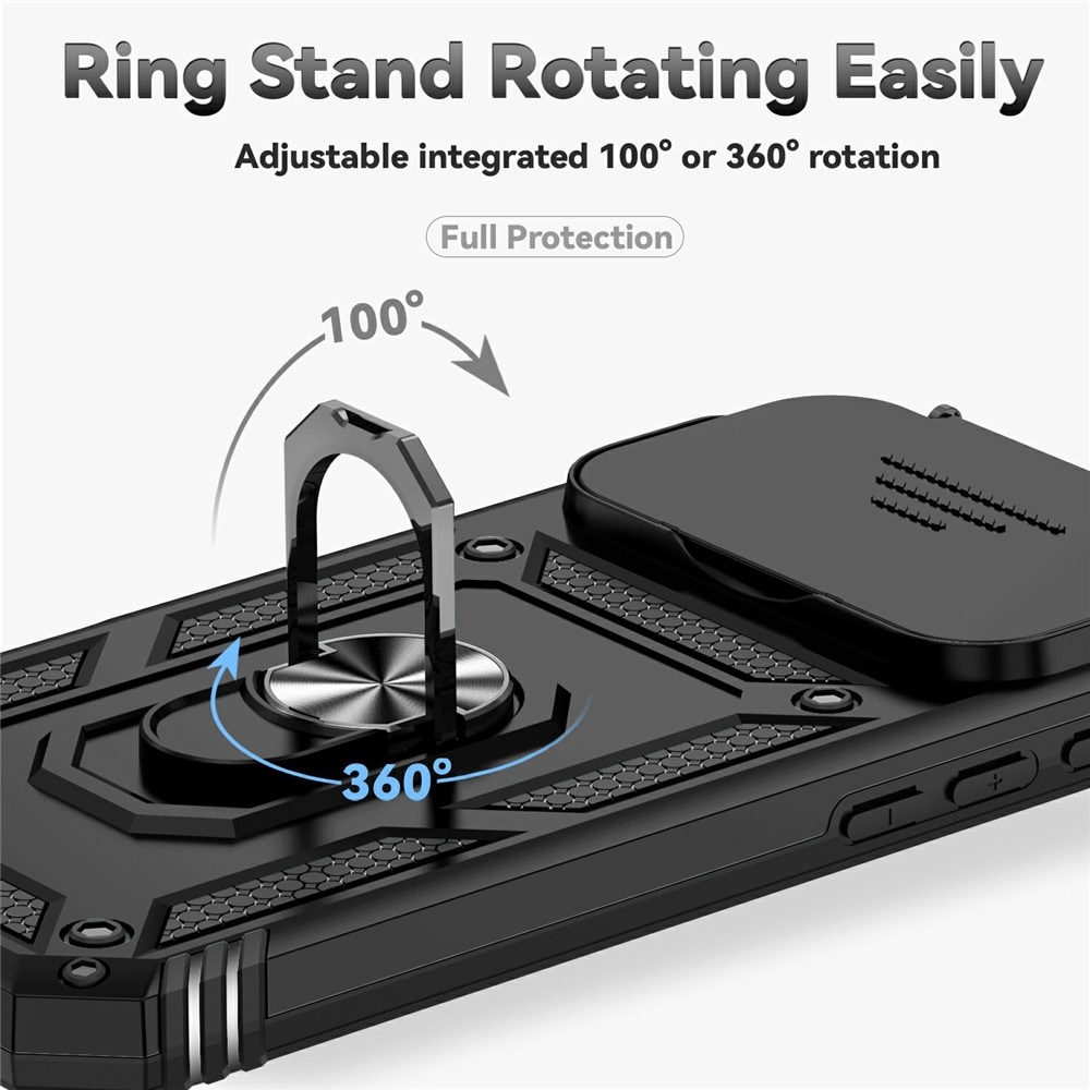 iPhone 17 Pro Skal med kameraskydd & fingerring, Svart