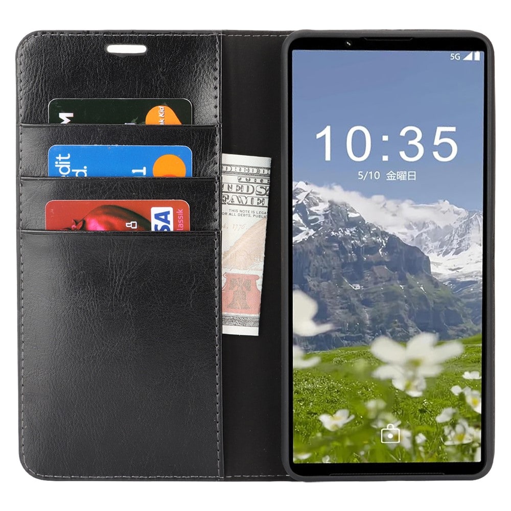 Sony Xperia 1 VII Smidigt mobilfodral i äkta läder, Svart