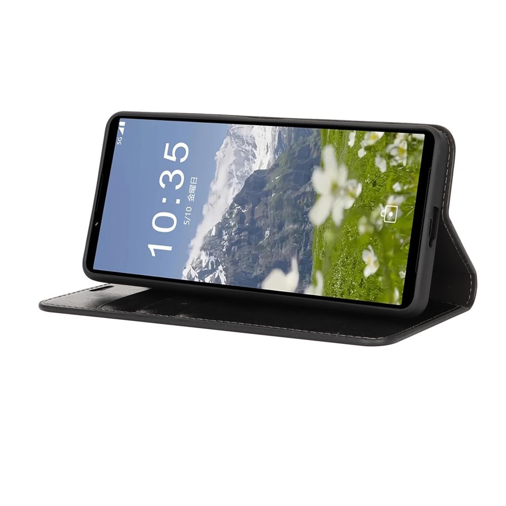 Sony Xperia 1 VII Smidigt mobilfodral i äkta läder, Svart