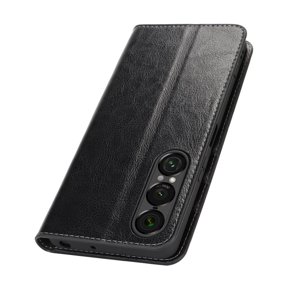 Sony Xperia 1 VII Smidigt mobilfodral i äkta läder, Svart