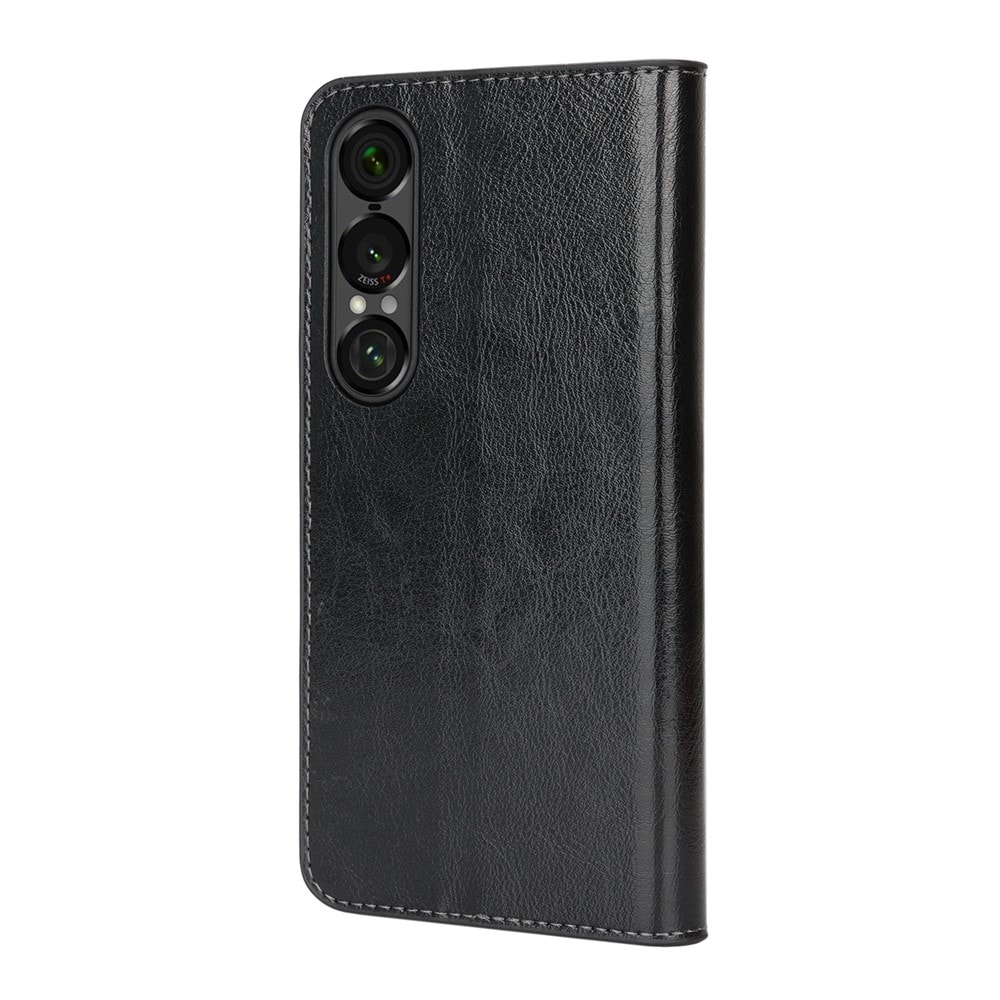 Sony Xperia 1 VII Smidigt mobilfodral i äkta läder, Svart