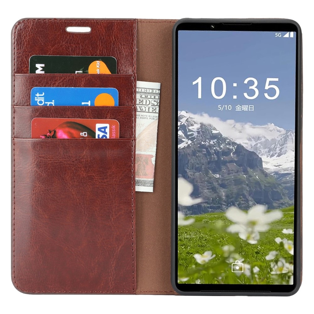 Sony Xperia 1 VII Smidigt mobilfodral i äkta läder, Mörkbrun
