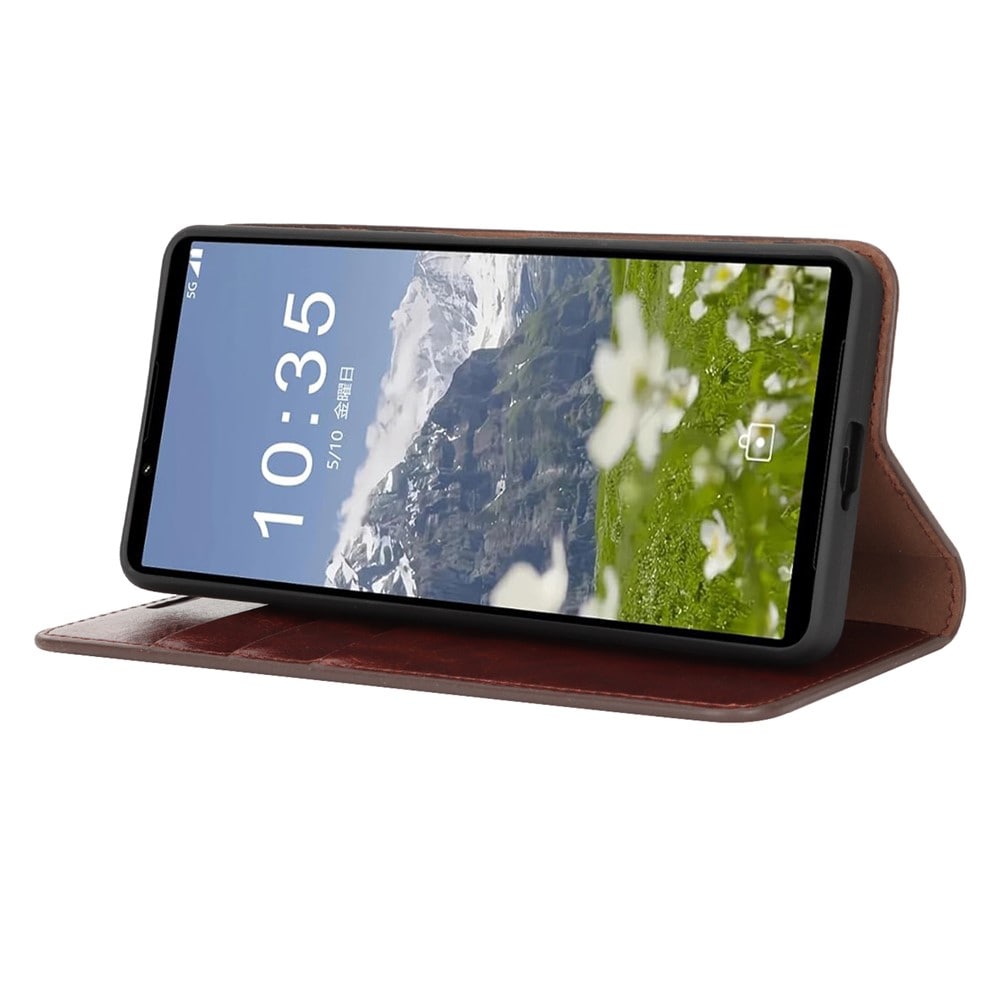 Sony Xperia 1 VII Smidigt mobilfodral i äkta läder, Mörkbrun