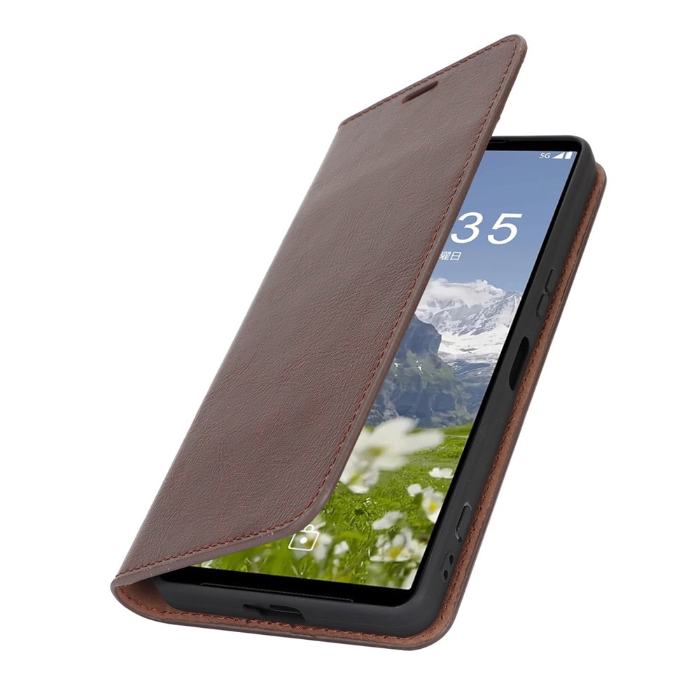 Sony Xperia 1 VII Smidigt mobilfodral i äkta läder, Mörkbrun