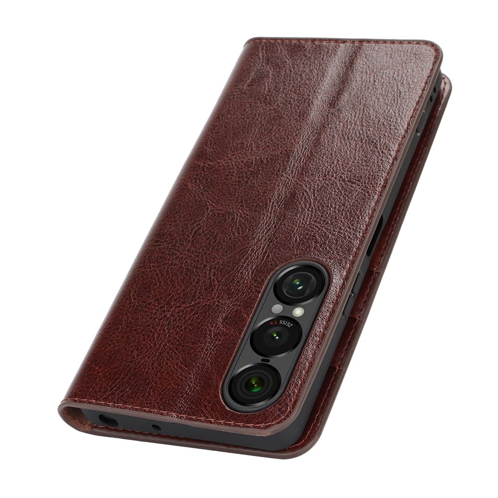 Sony Xperia 1 VII Smidigt mobilfodral i äkta läder, Mörkbrun