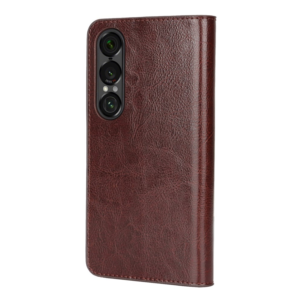 Sony Xperia 1 VII Smidigt mobilfodral i äkta läder, Mörkbrun