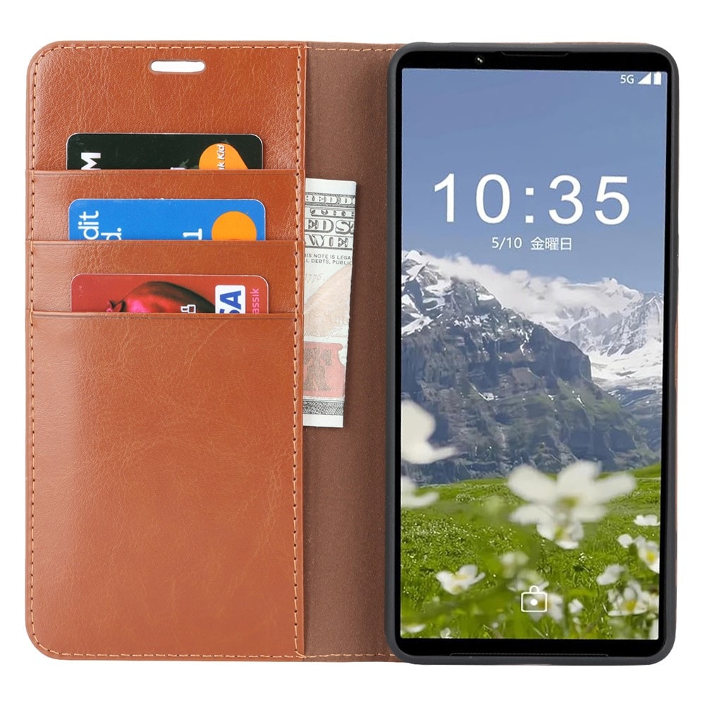 Sony Xperia 1 VII Smidigt mobilfodral i äkta läder, Brun