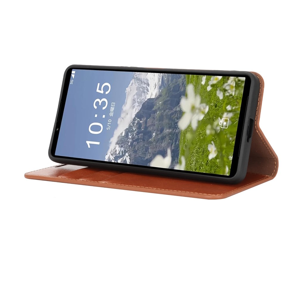 Sony Xperia 1 VII Smidigt mobilfodral i äkta läder, Brun