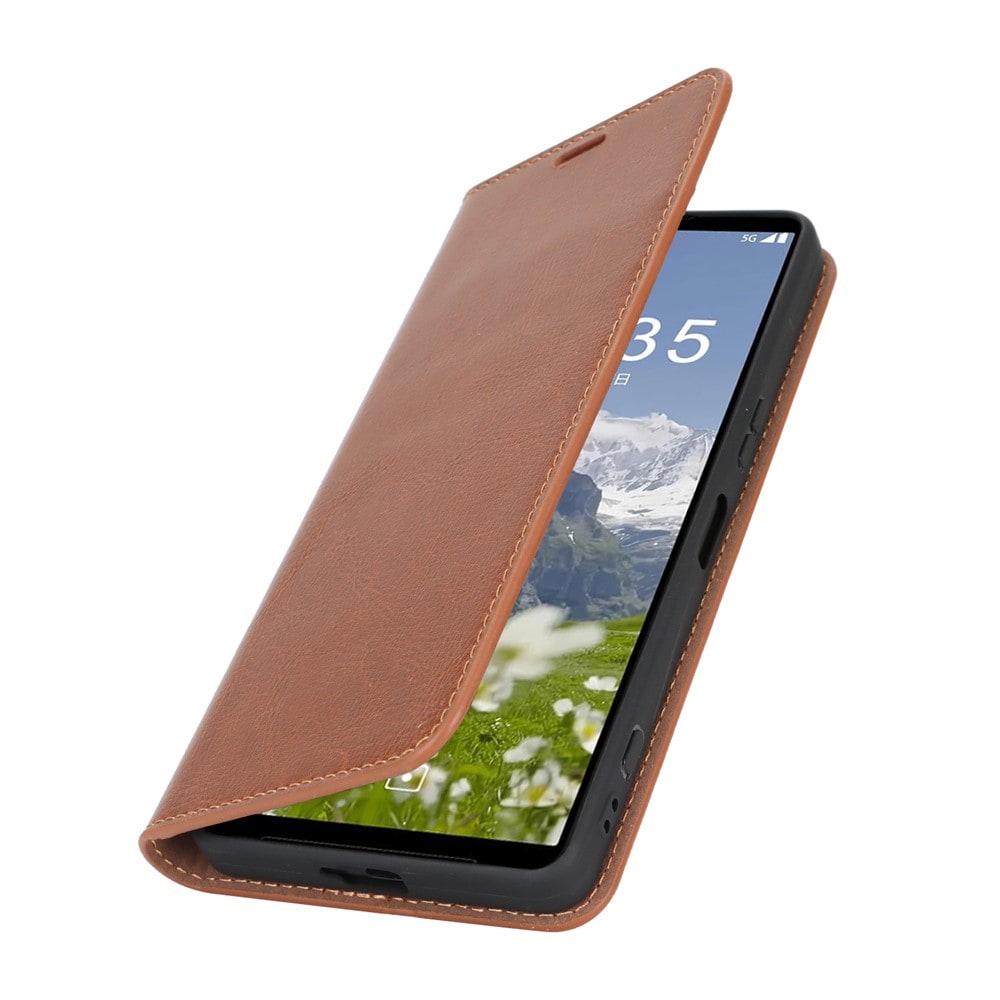 Sony Xperia 1 VII Smidigt mobilfodral i äkta läder, Brun