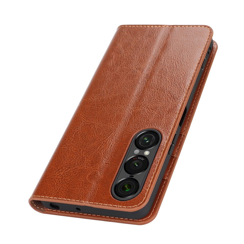 Sony Xperia 1 VII Smidigt mobilfodral i äkta läder, Brun