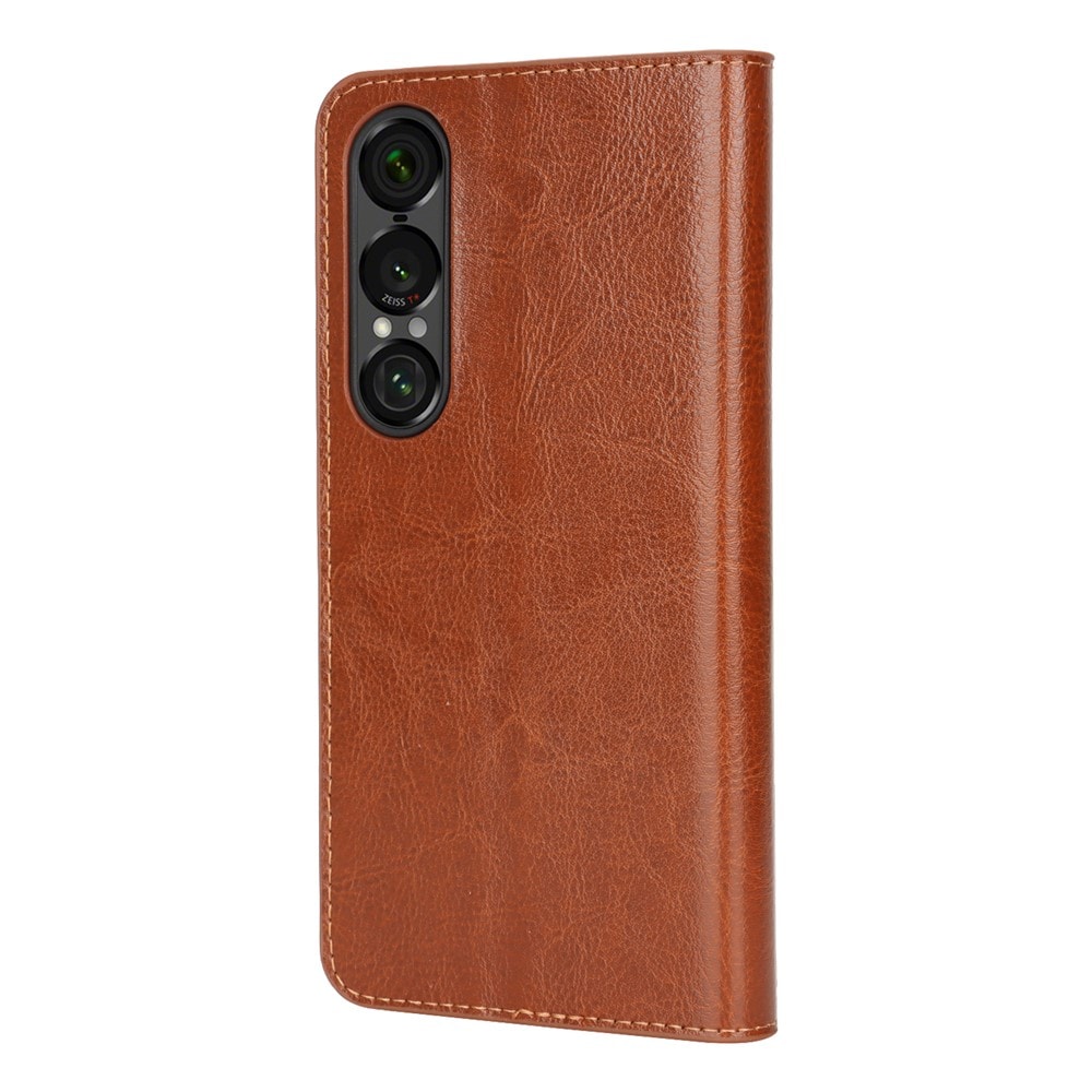 Sony Xperia 1 VII Smidigt mobilfodral i äkta läder, Brun