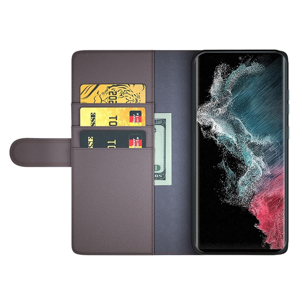 Samsung Galaxy S23 Ultra Plånboksfodral i Äkta Läder, Brun