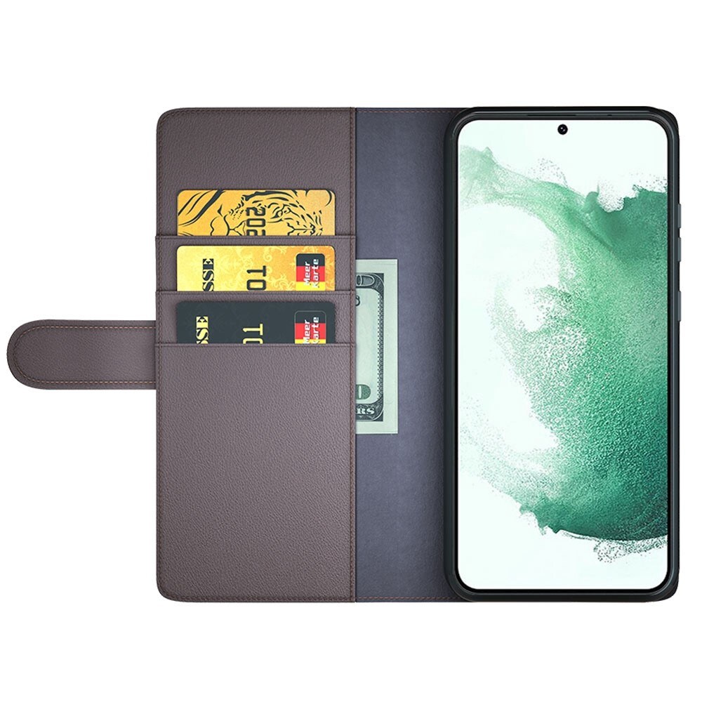 Samsung Galaxy S23 Plus Plånboksfodral i Äkta Läder, Brun