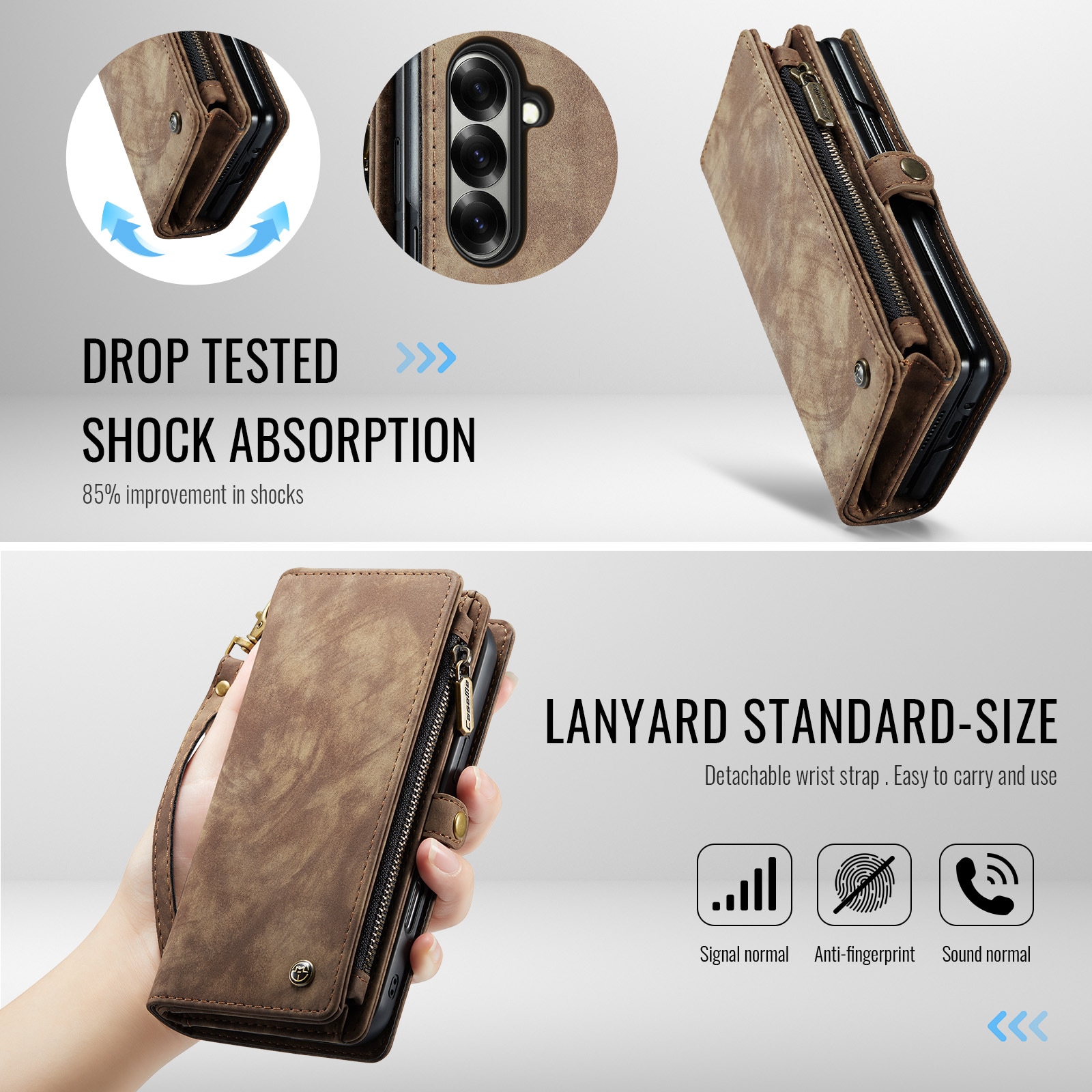 Samsung Galaxy Z Fold 7 Rymligt plånboksfodral med många kortfack, Brun